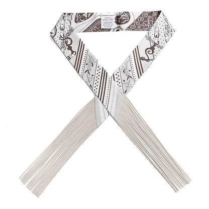 Hermes Silk Festival Des Amazones Bandana Fringed Twilly Craie Brun 1 of 4