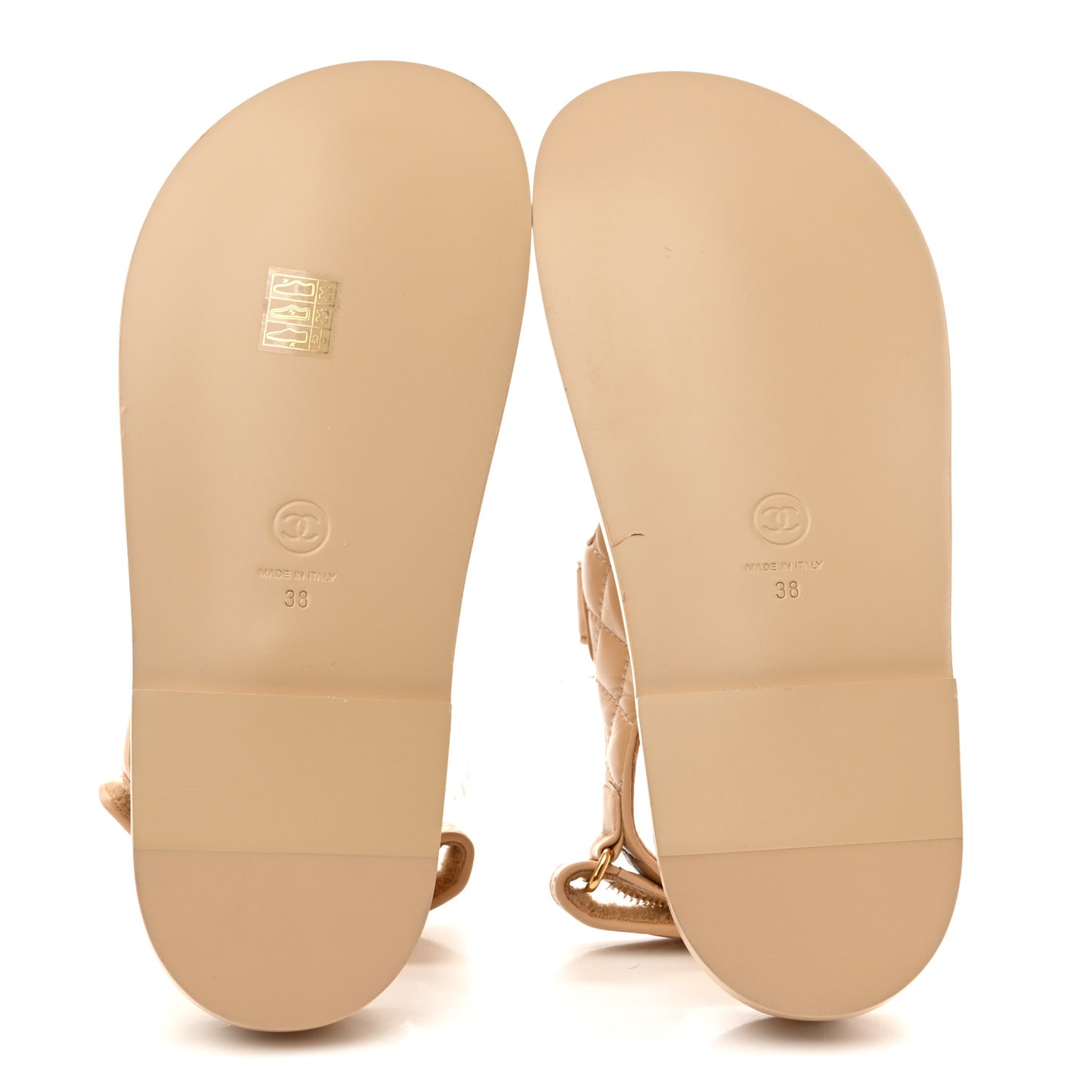 Lambskin Velcro CC Pearl Bow Dad Sandals 38 Beige