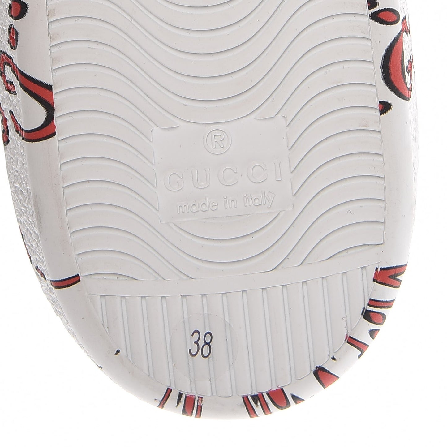 Calfskin GucciGhost Print Womens Ace Sneakers 38 White Hibiscus Red