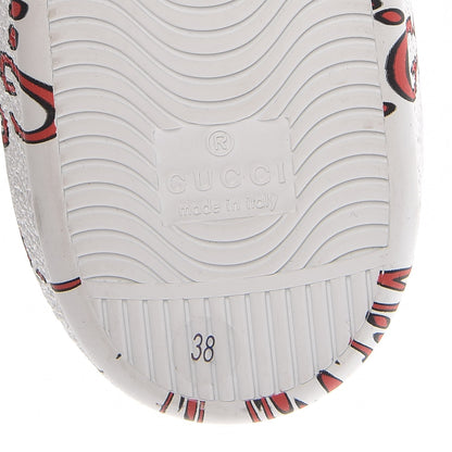 Gucci Calfskin GucciGhost Print Womens Ace Sneakers 38 White Hibiscus Red 5 of 9