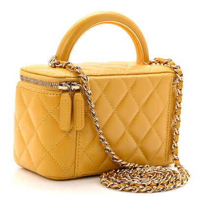 Chanel Lambskin Quilted Small Charming Top Handle Vanity Case With Chain Yellow 3 of 10