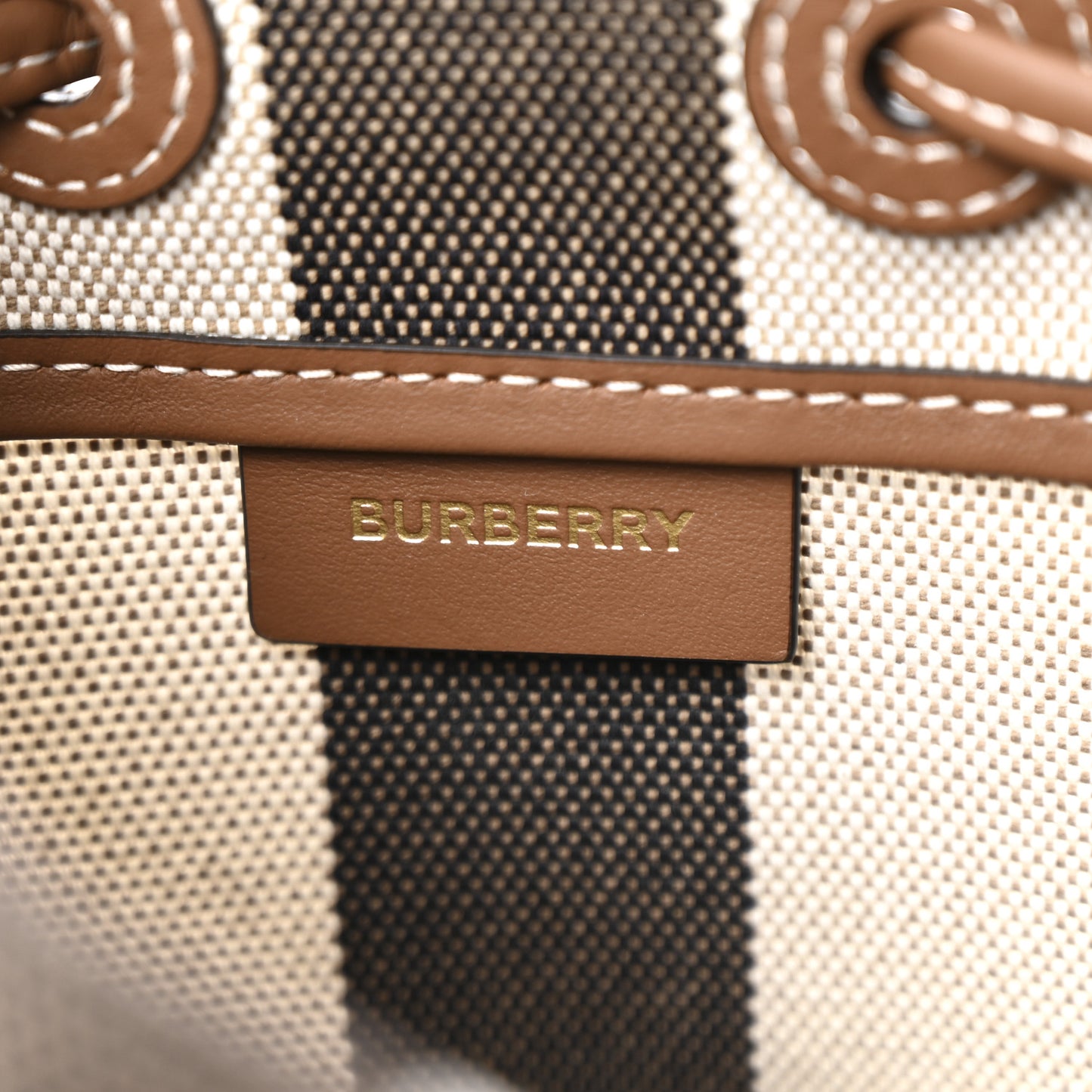 Giant Check Canvas Small Bucket Bag Taupe Brown