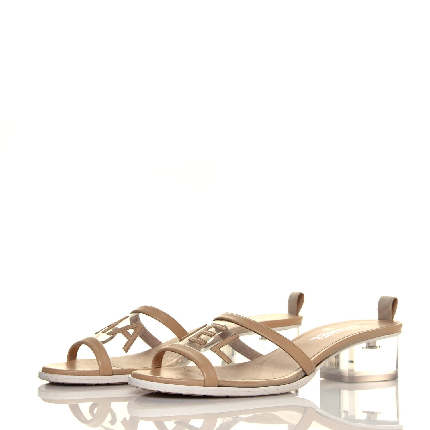 Chanel PVC Lambskin Logo Mules 41 Beige 3 of 8