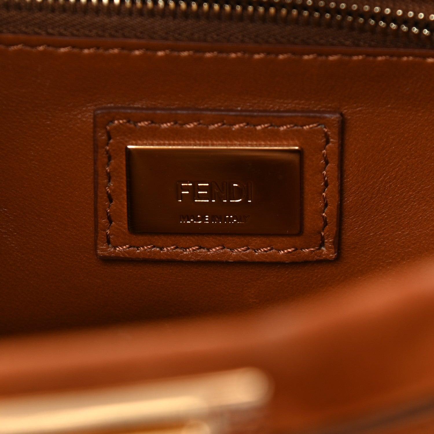 Fendi Chamois Karung Shiny Nappa Mini Pocket Peekaboo Iconic Satchel Cuoio Caramello 7 of 10
