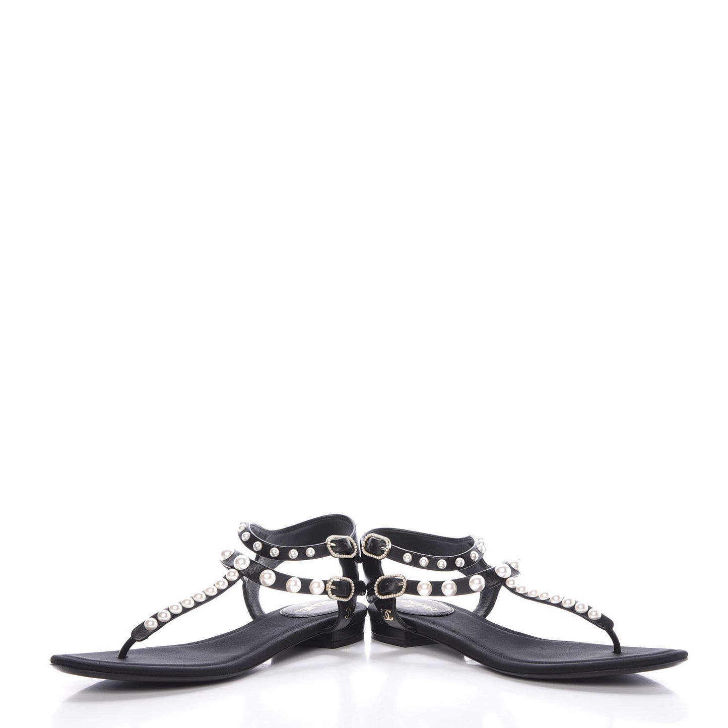 Lambskin Pearl Thong Sandals 38 Black