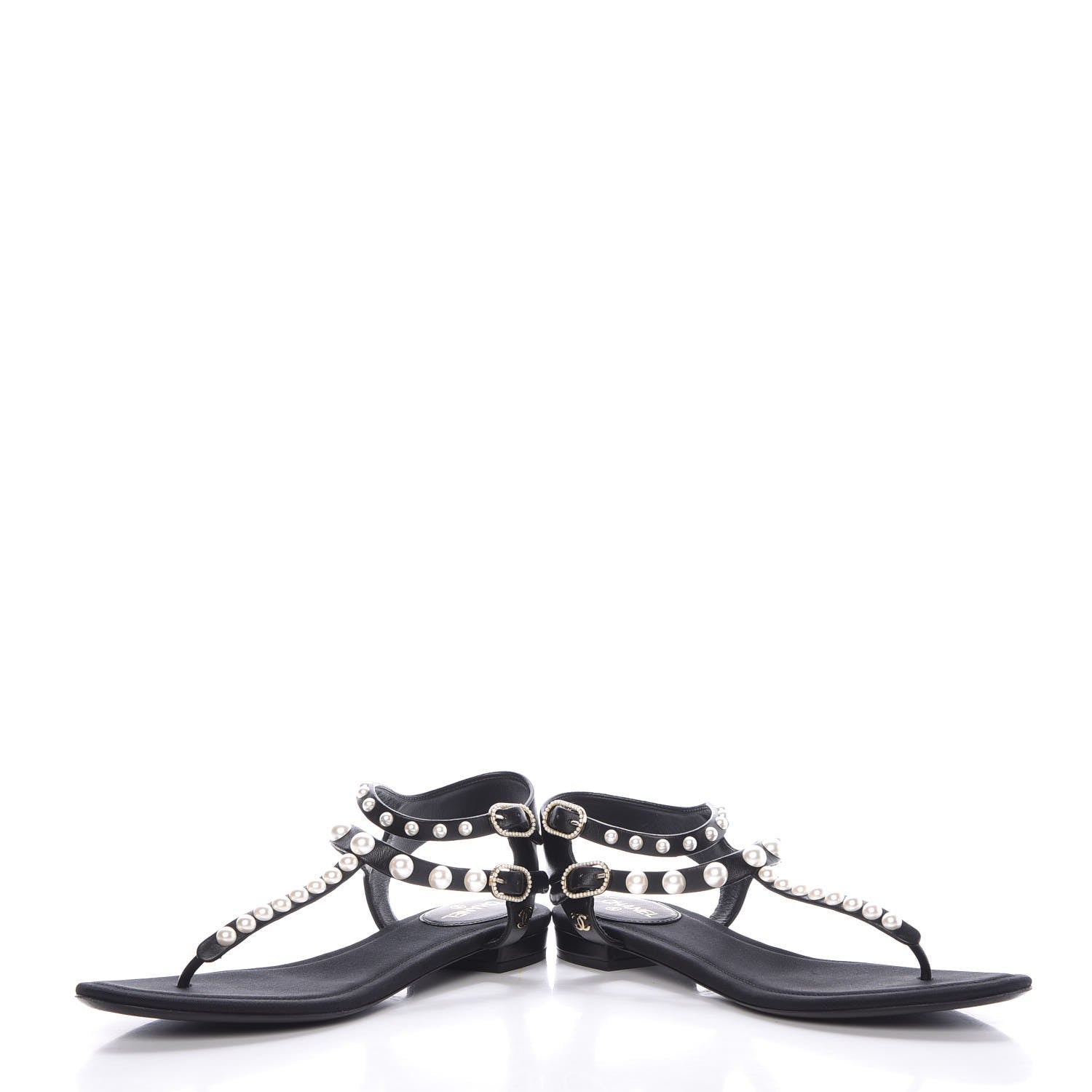 Chanel Lambskin Pearl Thong Sandals 38 Black 18 of 24