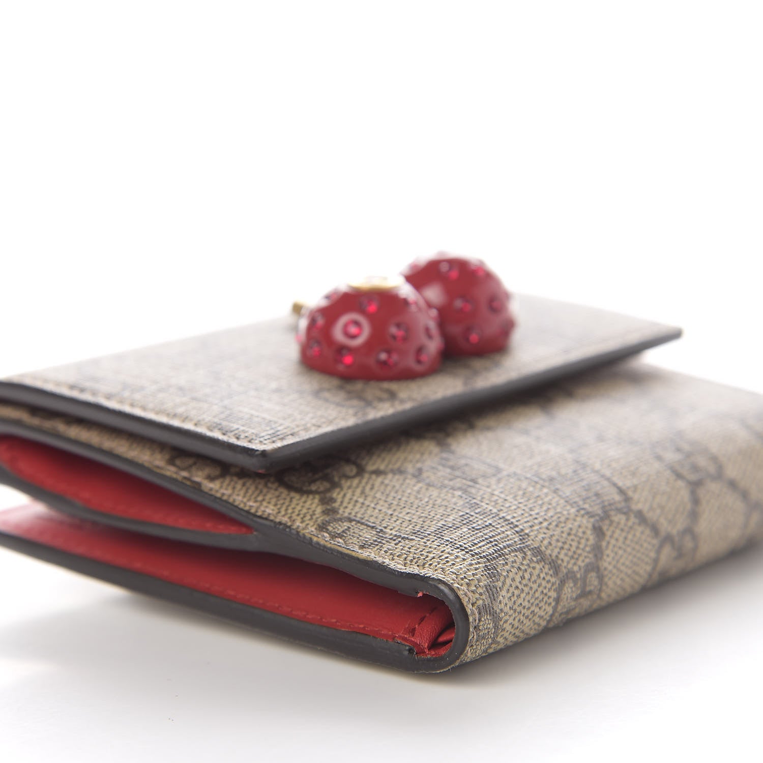 Gucci GG Supreme Monogram Cherry Embellished Card Case Wallet Hibiscus Red 6 of 12