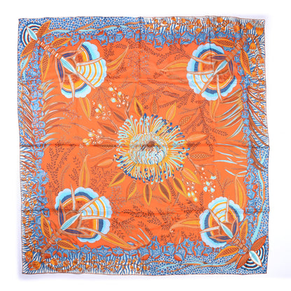 Hermes Silk Flowers of South Africa Scarf 140 Orange Turquoise Caramel 1 of 4
