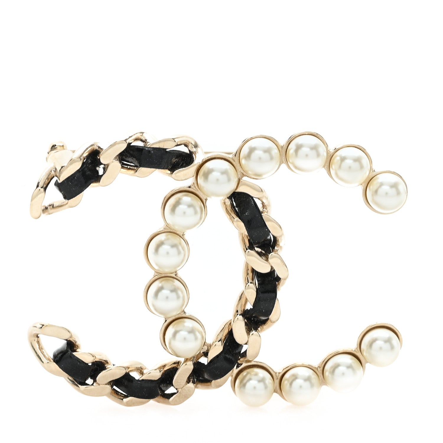 Chanel Lambskin Pearl CC Chain Brooch Black Gold 1 of 3