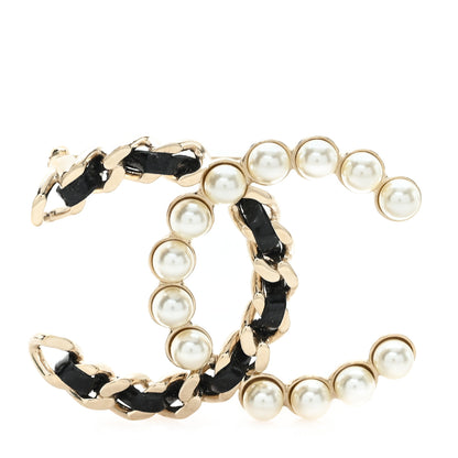 Chanel Lambskin Pearl CC Chain Brooch Black Gold 1 of 3