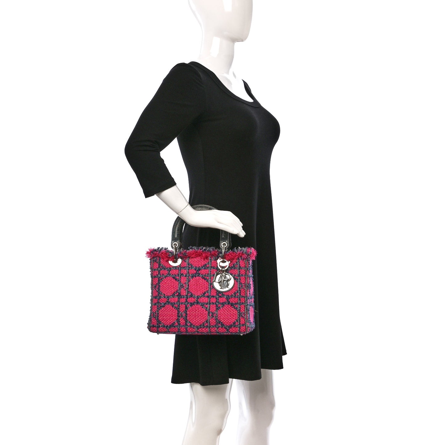 Tweed Crocodile Fringe Medium Lady Dior Multicolor