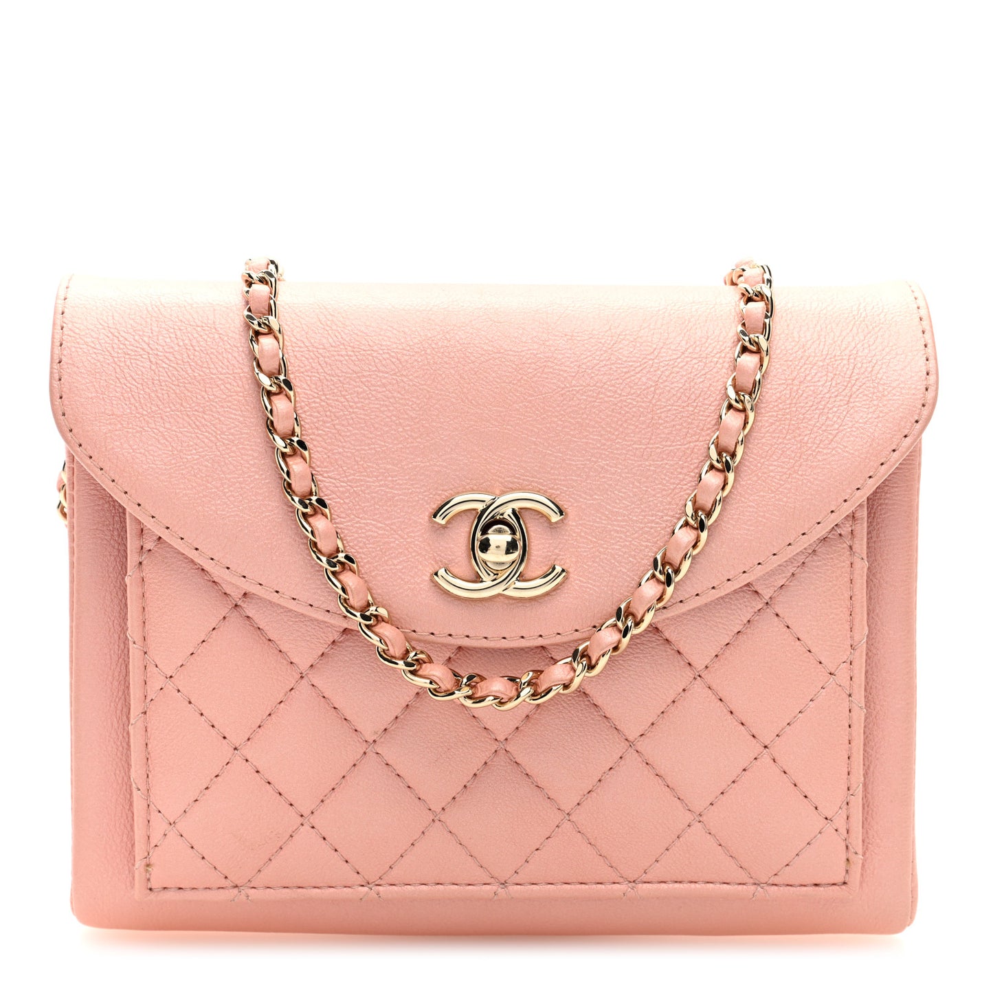 Calfskin Quilted Smart Pocket Crossbody Bag Light Pink