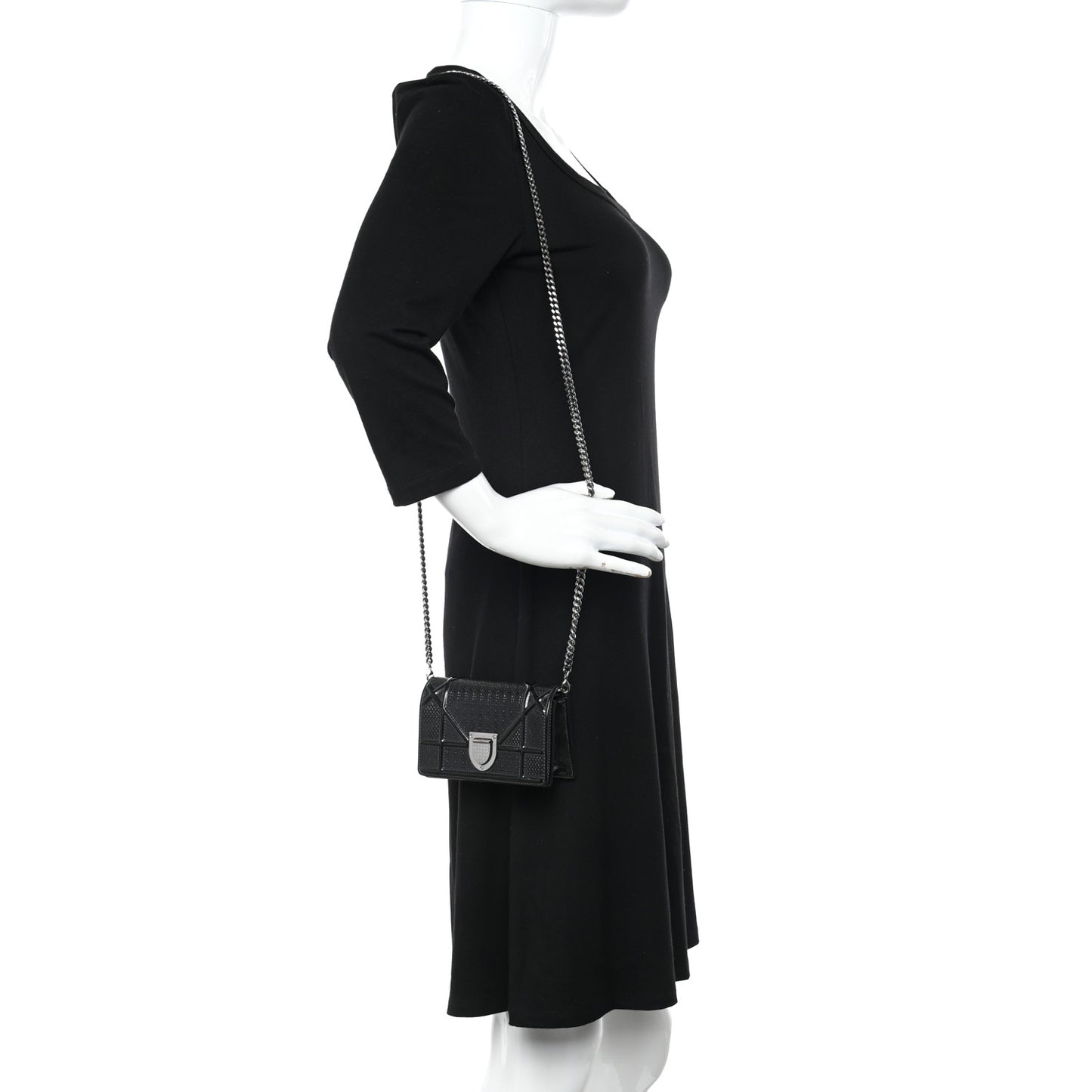 Patent Micro-Cannage Baby Diorama Flap Bag Black