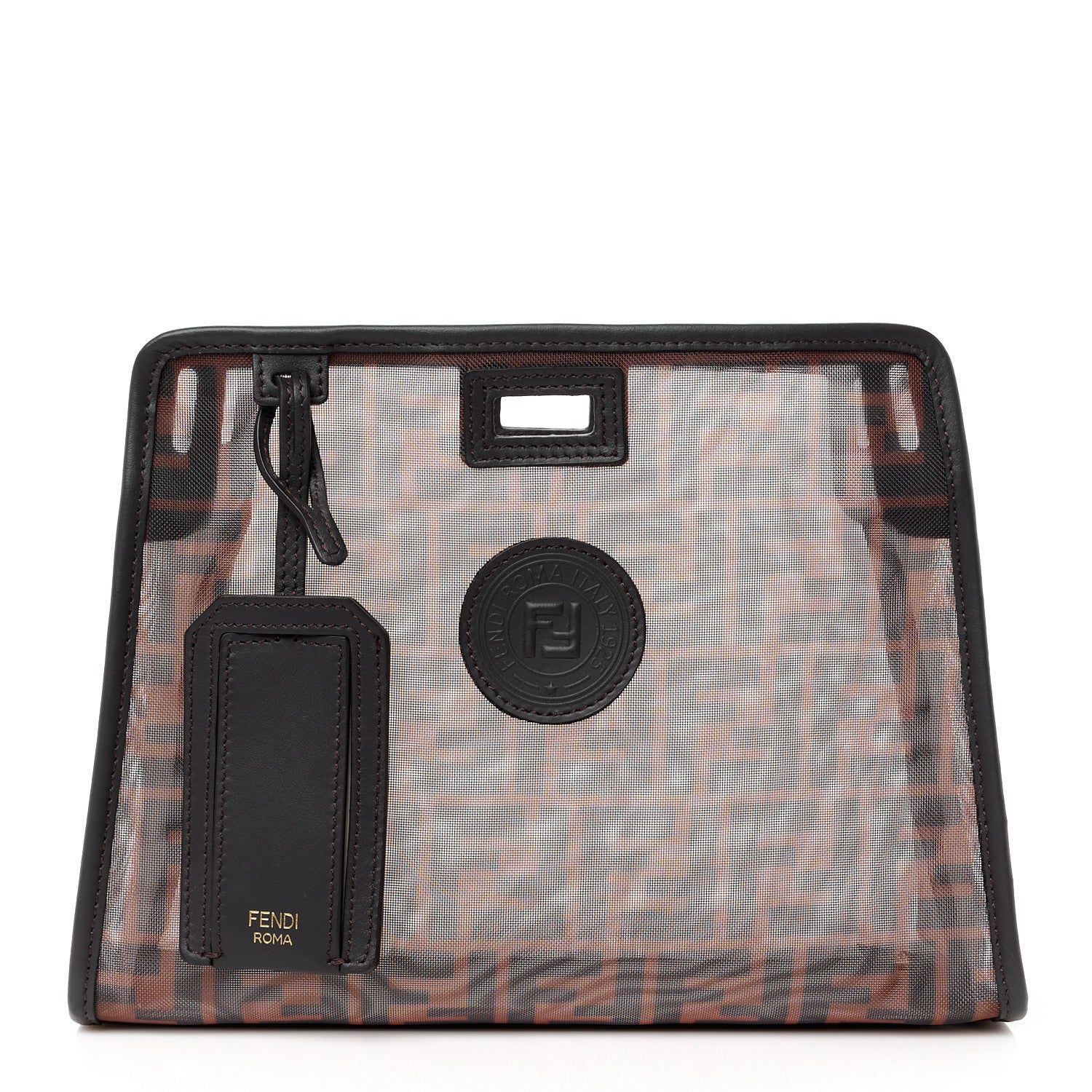 Fendi Mesh Vitello Century FF 1974 Mini Peekaboo Defender Cover Marrone Black Ebano 1 of 12