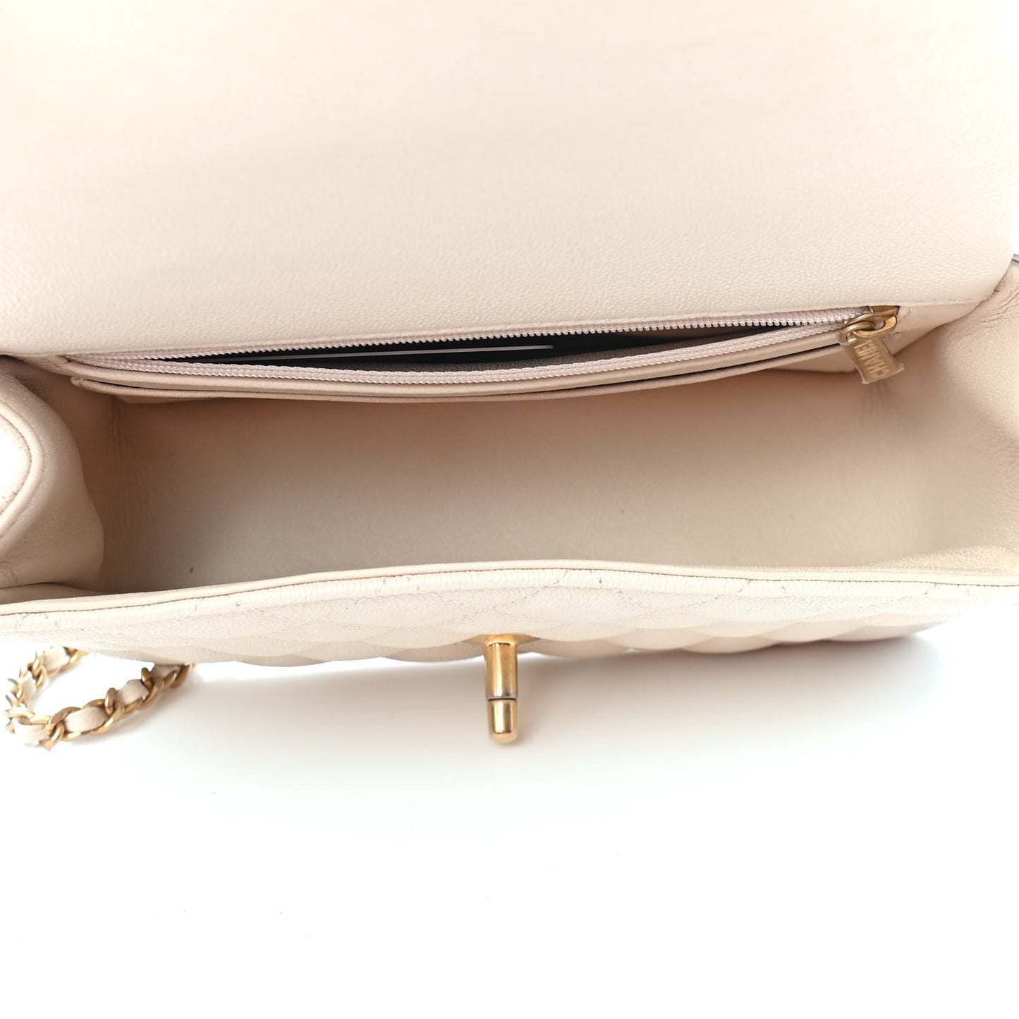 Caviar Quilted Mini Top Handle Rectangular Flap Beige