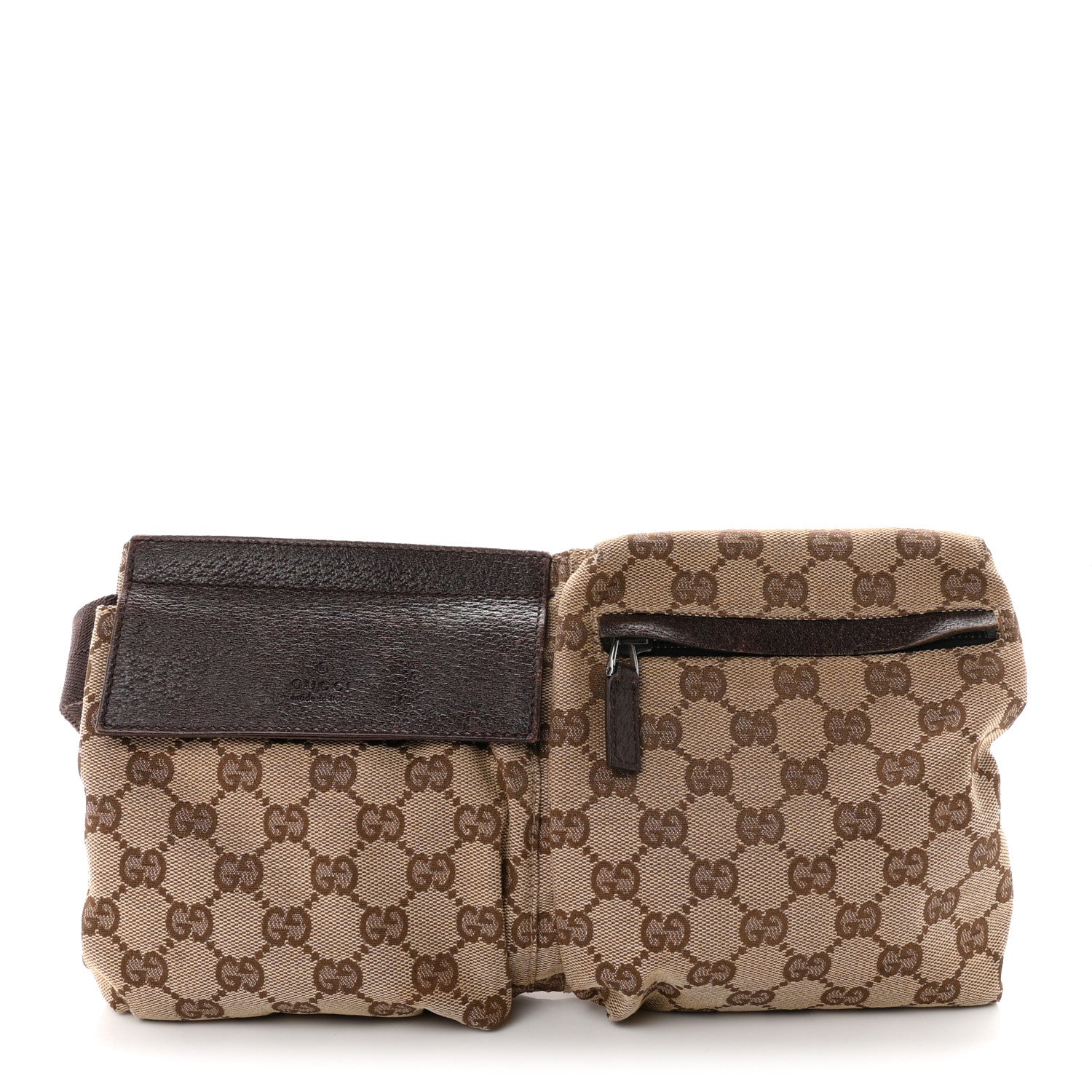 Gucci GG Monogram Double Pocket Belt Bag Dark Brown 1 of 9
