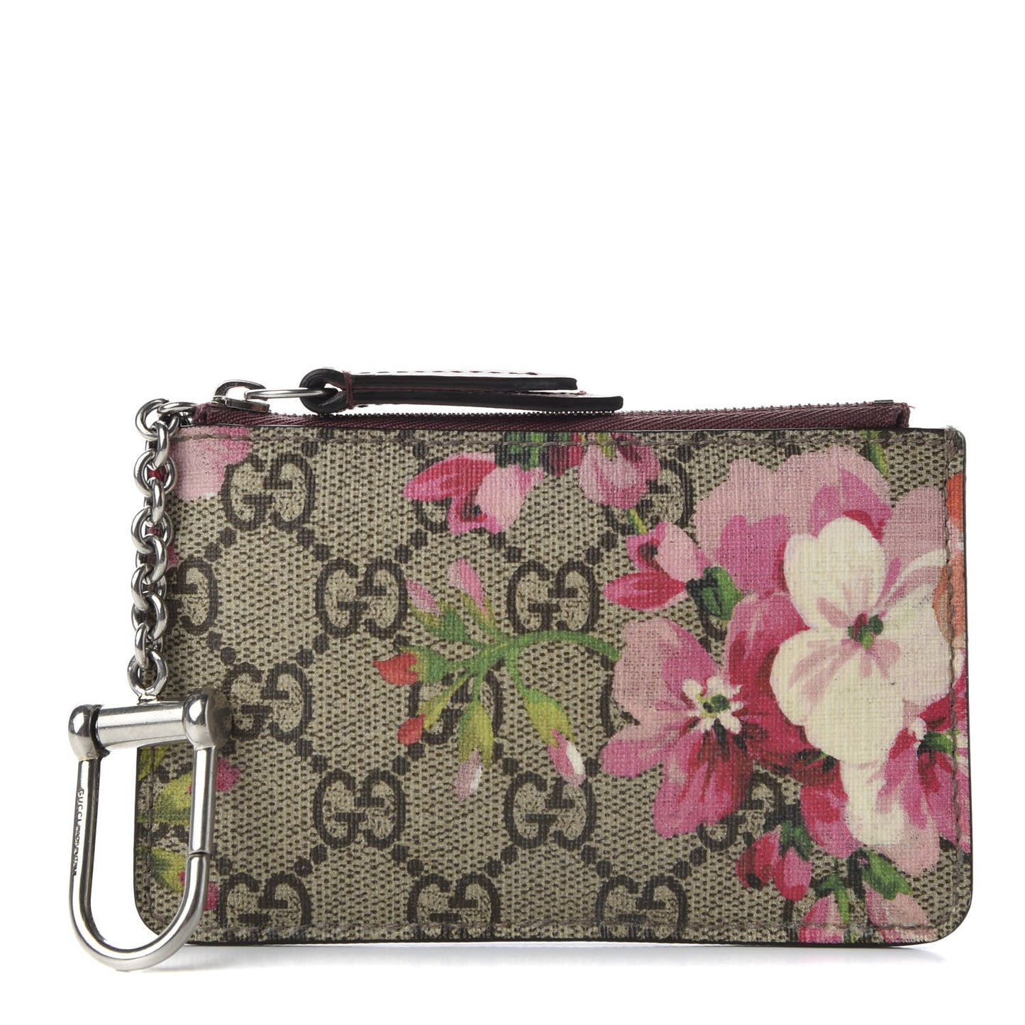 GG Supreme Monogram Blooms Key Ring Coin Case Beige Multicolor Dry Rose