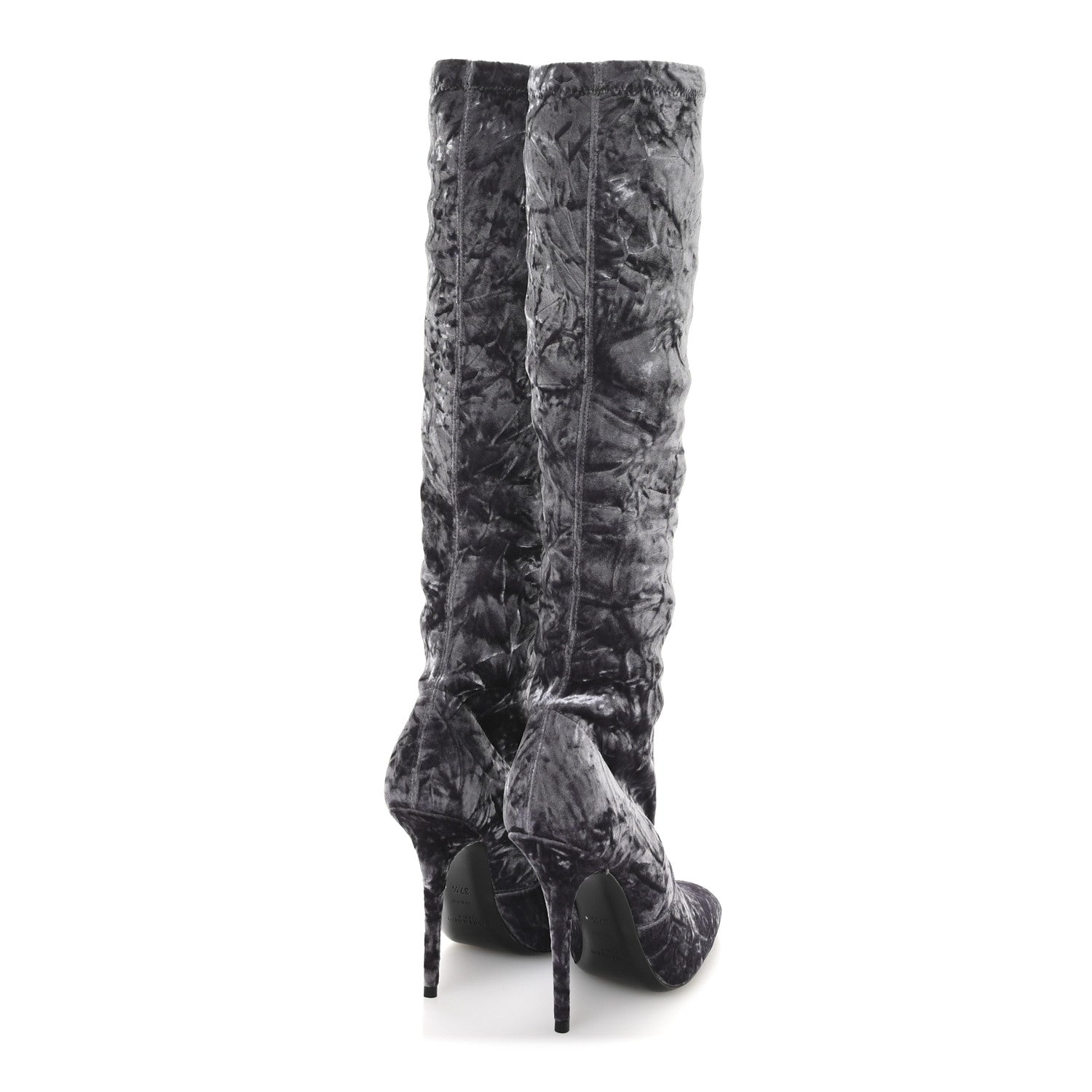 Saint Laurent Velvet Ella Knee High Boots 37.5 Cool Grey 5 of 7