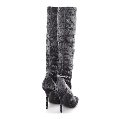 Saint Laurent Velvet Ella Knee High Boots 37.5 Cool Grey 5 of 7