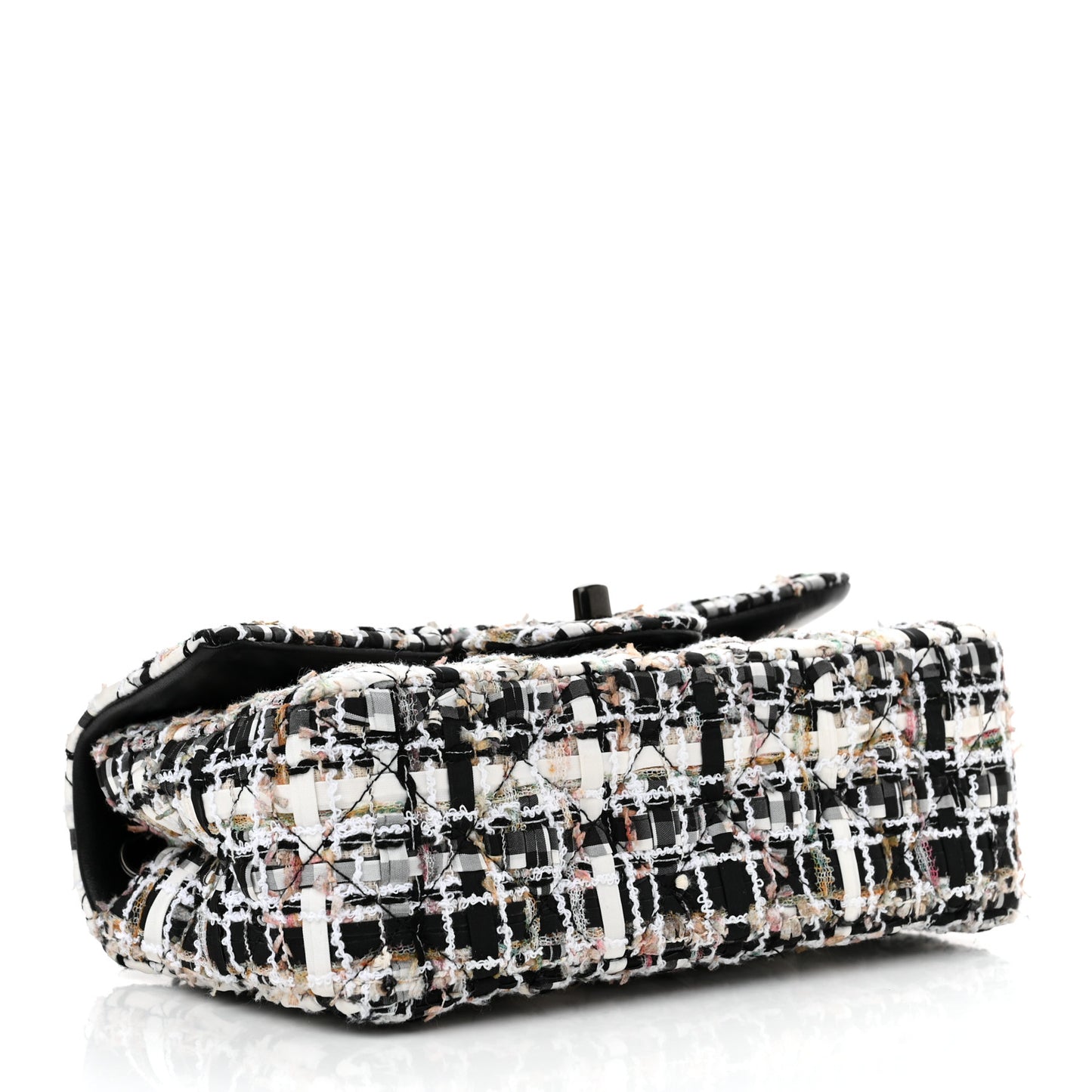 Tweed Quilted Mini Rectangular Flap White Black Multicolor