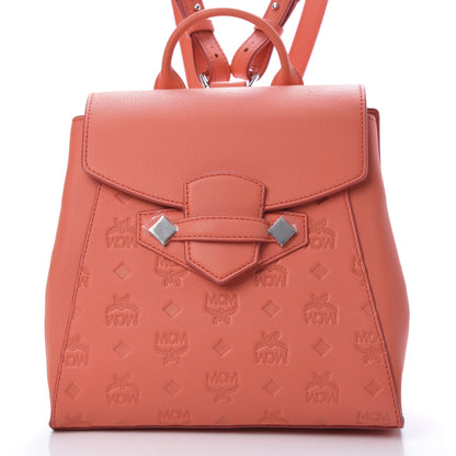 MCM Calfskin Essential Monogram Small Backpack Hot Coral 7 of 9