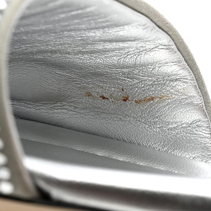 Fendi Laminated Goatskin Baguette Crystal Embroidered Signature Flat Slide Sandals 39 Silver 8 of 11