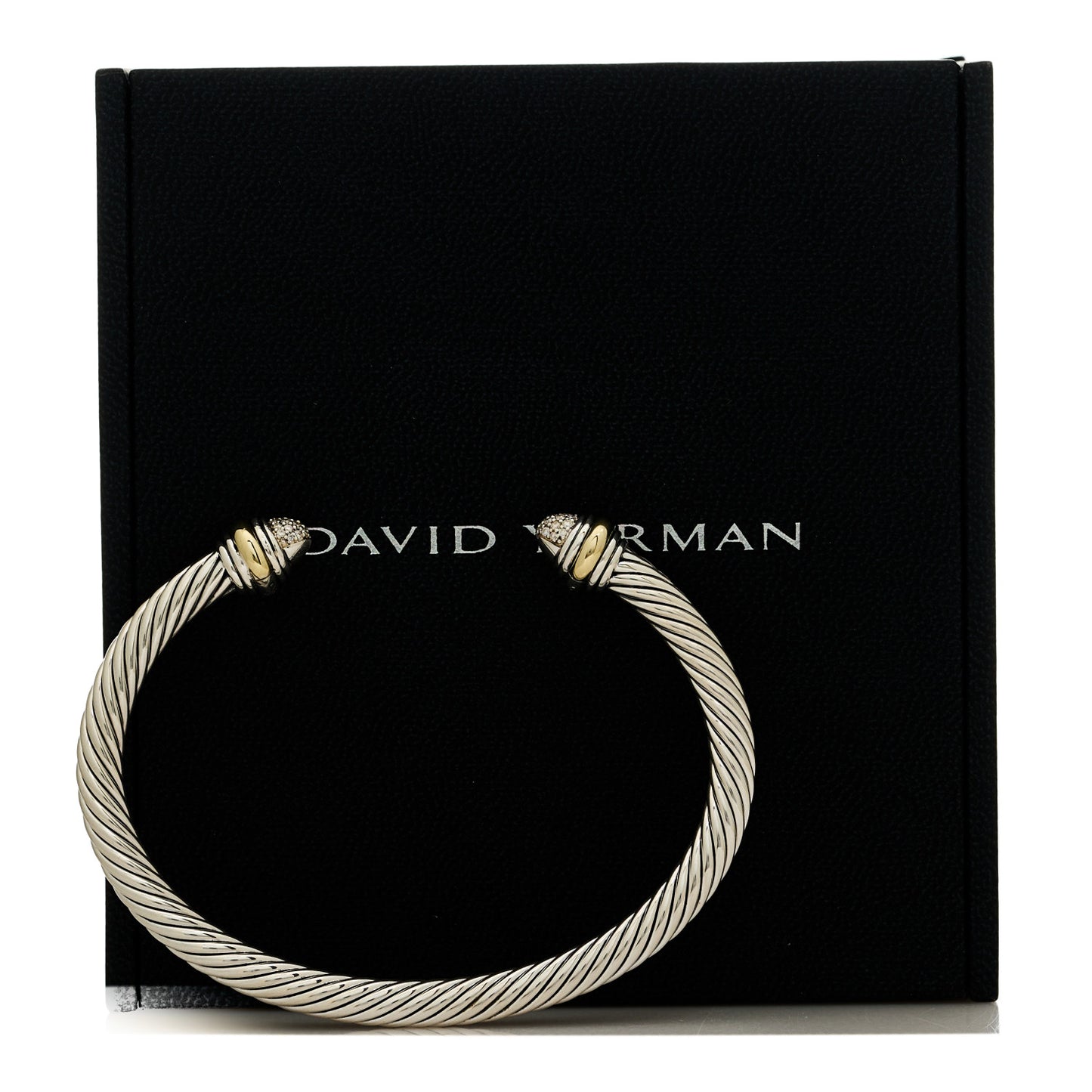 Sterling Silver 14K Yellow Gold Diamond 5mm Cable Classics Pave Domes Bracelet
