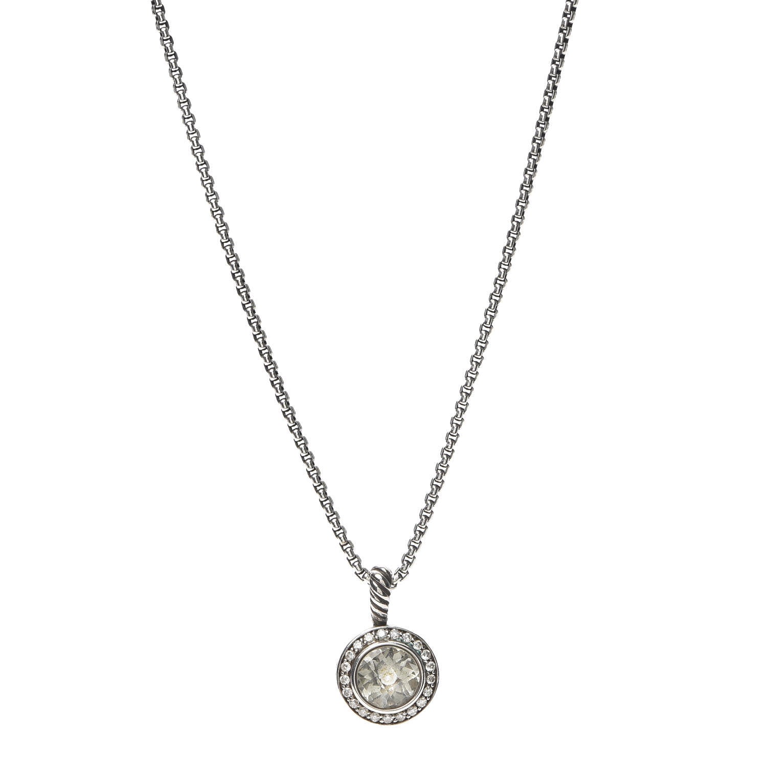 David Yurman Sterling Silver Diamond Prasiolite 8mm Petite Cerise Pendant Necklace 1 of 5