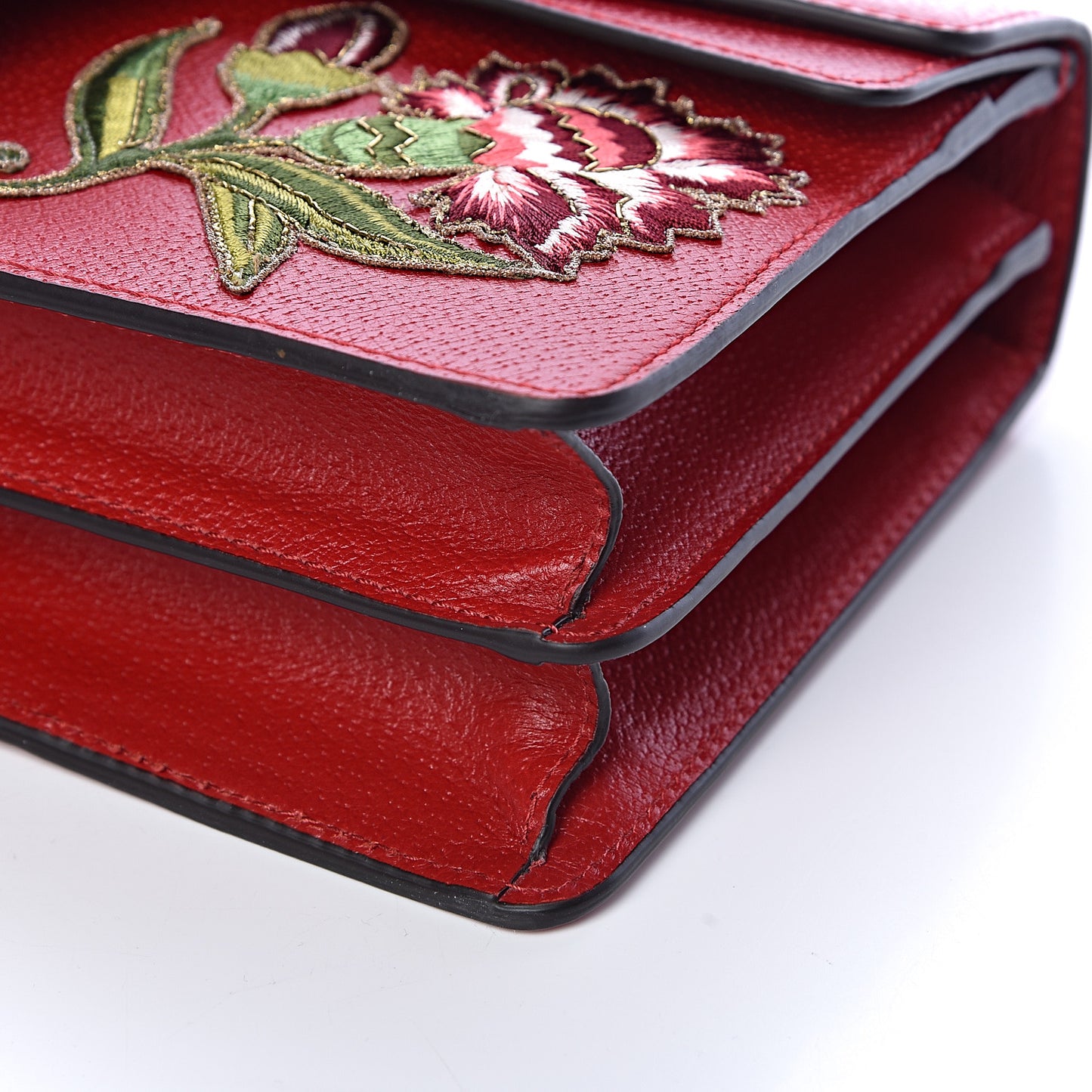 Calfskin Web Floral Embroidered Small Dionysus Shoulder Bag Hibiscus Red