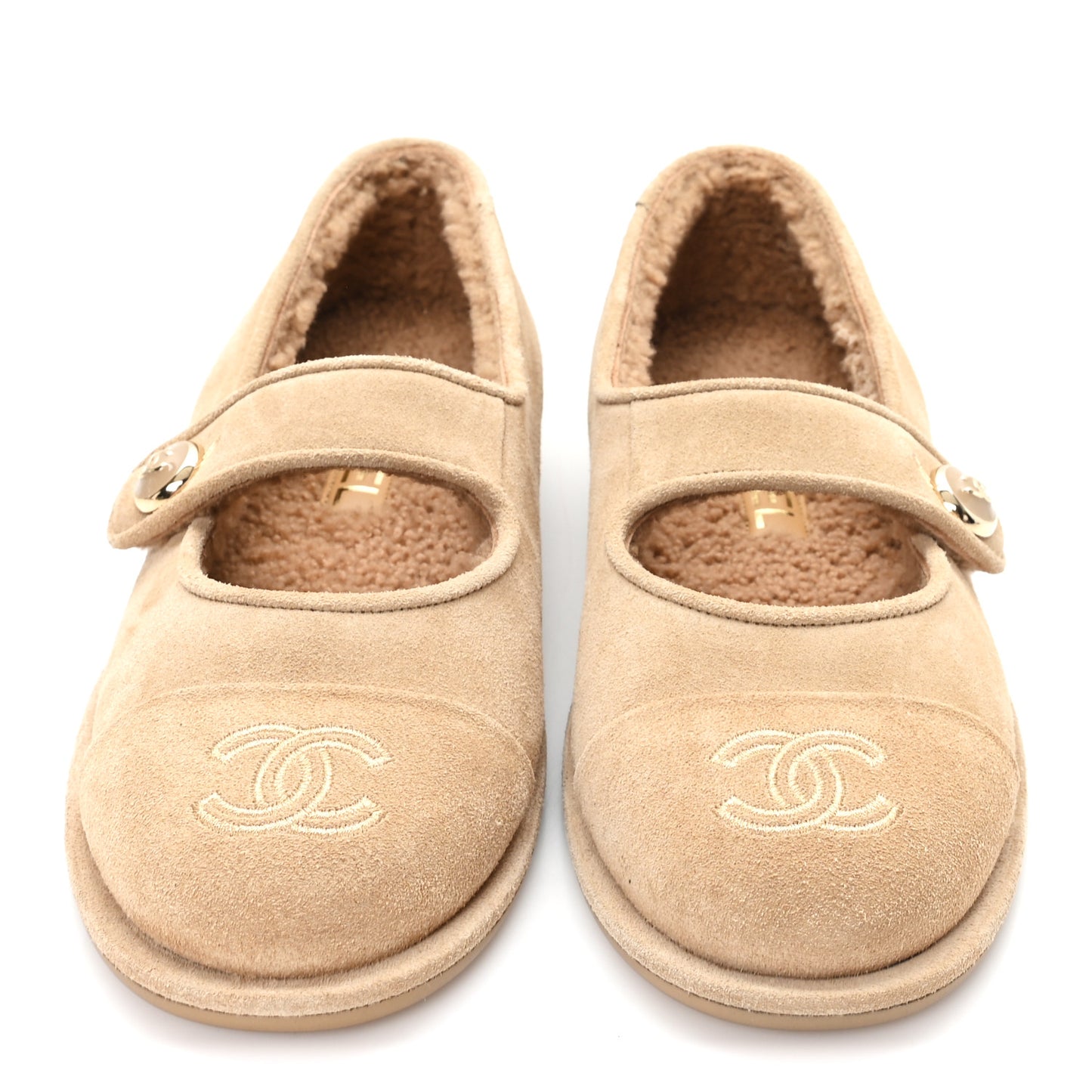 Suede Shearling Mary Jane Flats 36.5 Beige