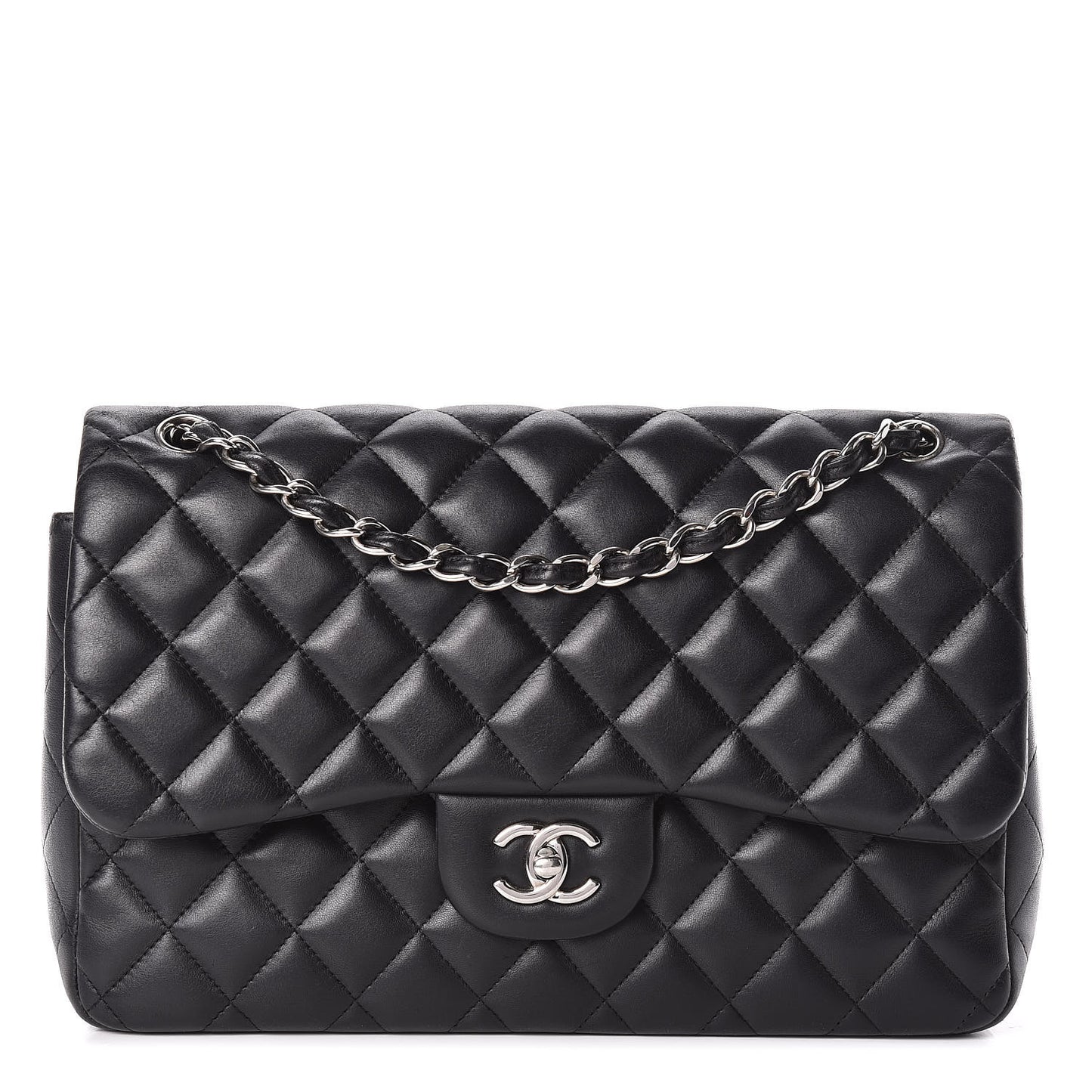 Lambskin Quilted Jumbo Double Flap Black