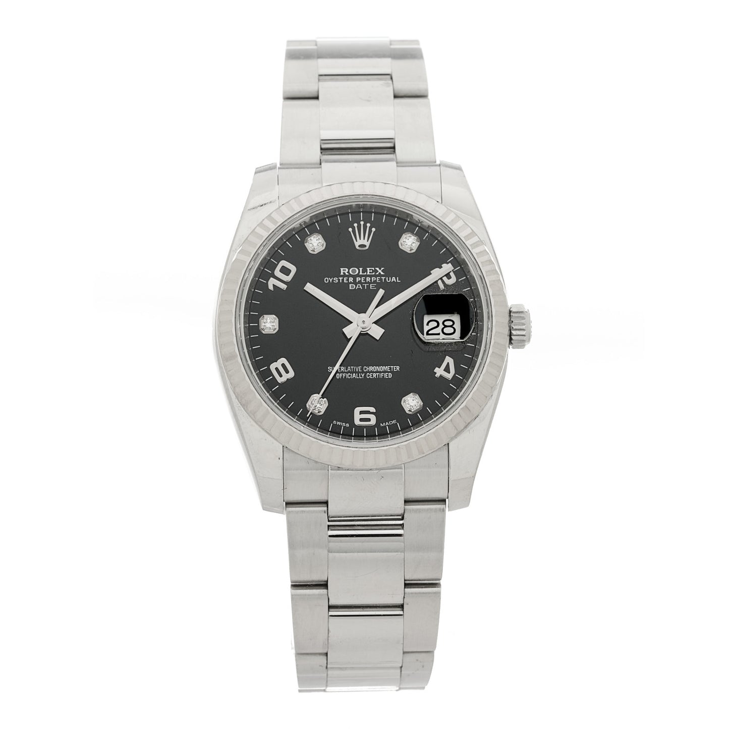 Stainless Steel 18K White Gold Diamond 34mm Oyster Perpetual Date Watch Black 115234