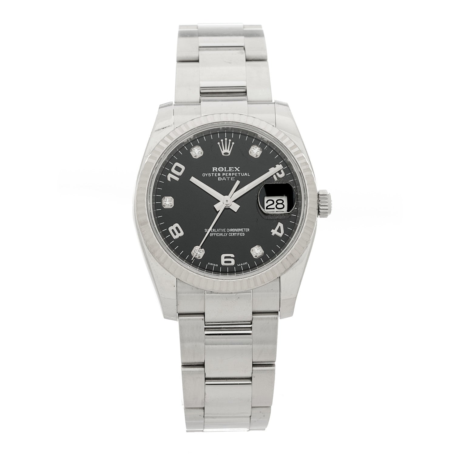 Rolex Stainless Steel 18K White Gold Diamond 34mm Oyster Perpetual Date Watch Black 115234 1 of 4