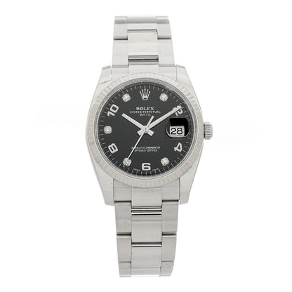 Rolex Stainless Steel 18K White Gold Diamond 34mm Oyster Perpetual Date Watch Black 115234 1 of 4