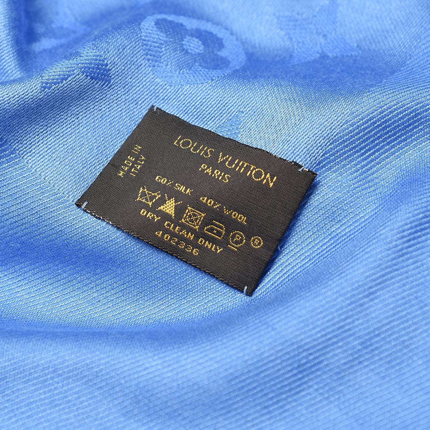 Silk Wool Monogram Shawl Light Blue