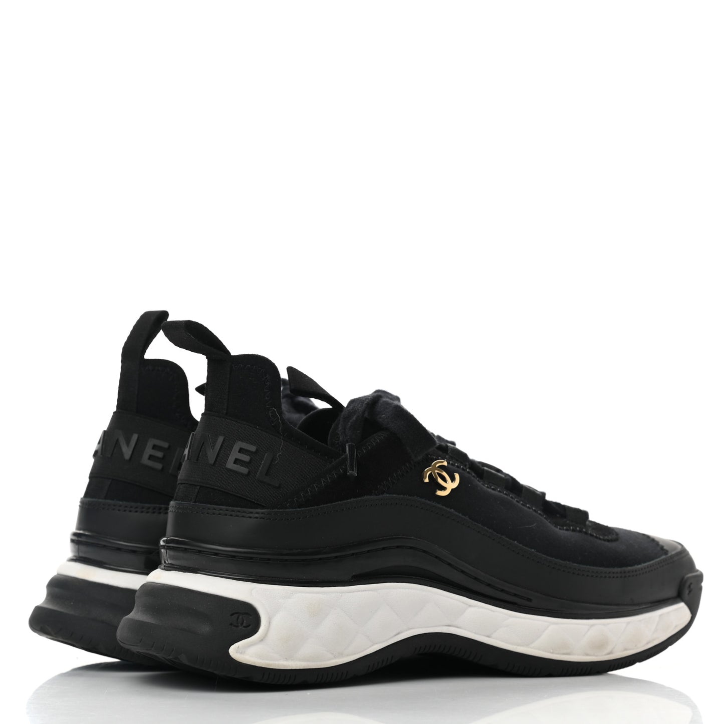 Velvet Calfskin Mixed Fibers CC Sneakers 37.5 Black