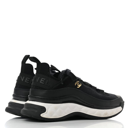 Chanel Velvet Calfskin Mixed Fibers CC Sneakers 37.5 Black 4 of 9