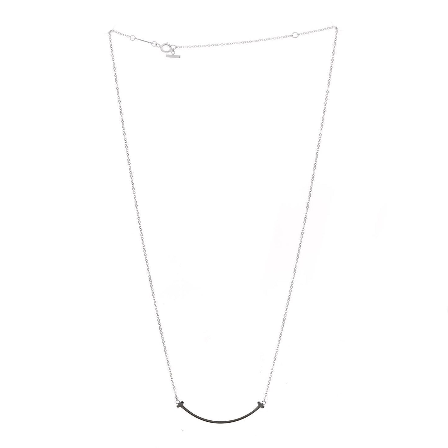 18K White Gold Small T Smile Pendant Necklace