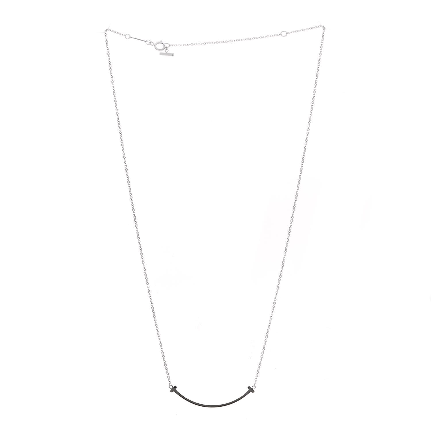 Tiffany 18K White Gold Small T Smile Pendant Necklace 3 of 7