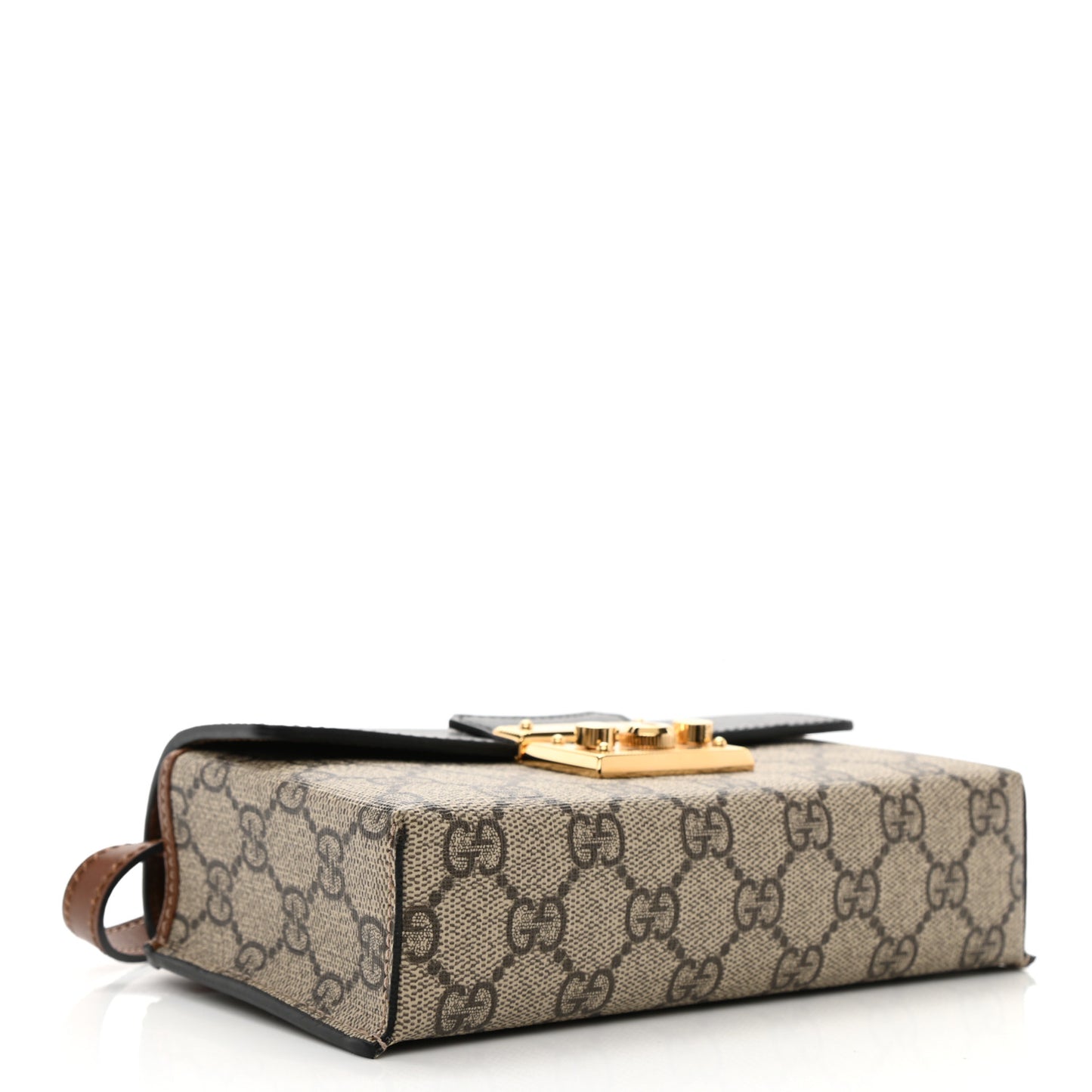 GG Supreme Monogram Calfskin Mini Padlock Top Handle Shoulder Bag Beige Black Cuir