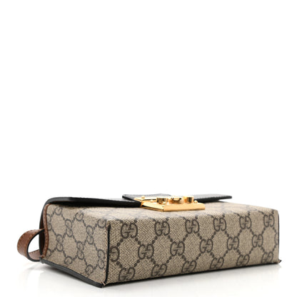 Gucci GG Supreme Monogram Calfskin Mini Padlock Top Handle Shoulder Bag Beige Black Cuir 4 of 10