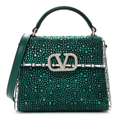Valentino Garavani Crystal Embroidered Mini Vsling Top Handle Bag Emerald Jungle 1 of 9