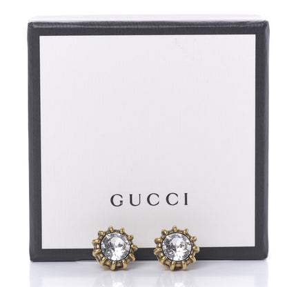 Gucci Crystal Stud Earrings Aged Gold 6 of 6