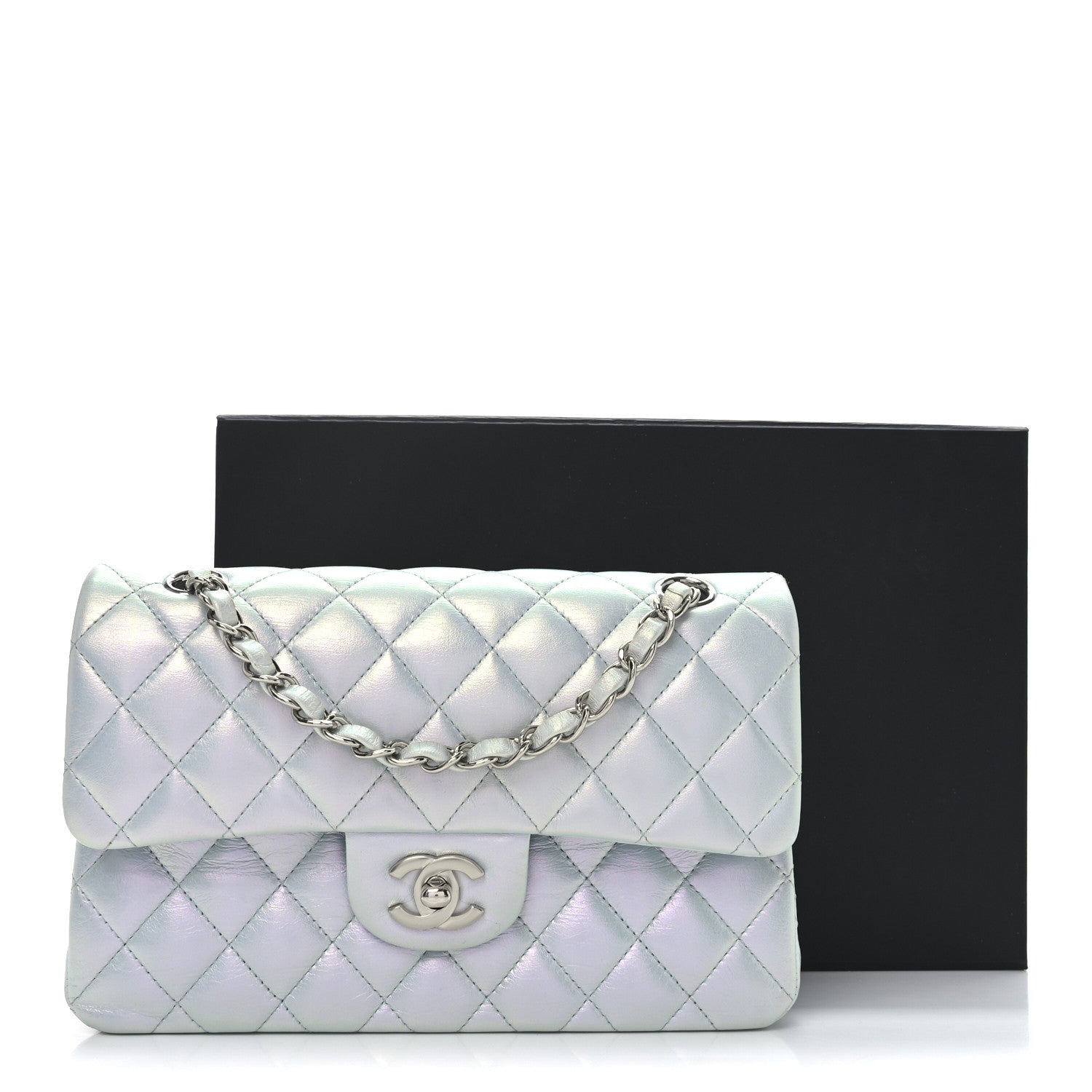 Chanel Iridescent Calfskin Quilted Small Double Flap Light Blue 11 of 11