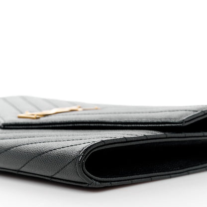Saint Laurent Grain De Poudre Matelasse Chevron Monogram Envelope Clutch Black 10 of 11