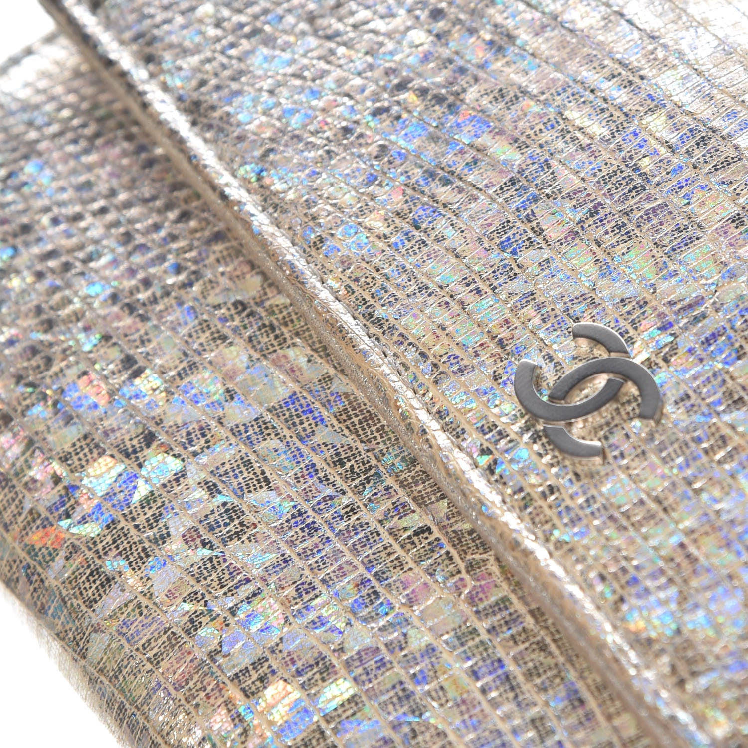 Chanel Iridescent Lizard Wallet With Removable Chain Silver 13 of 13