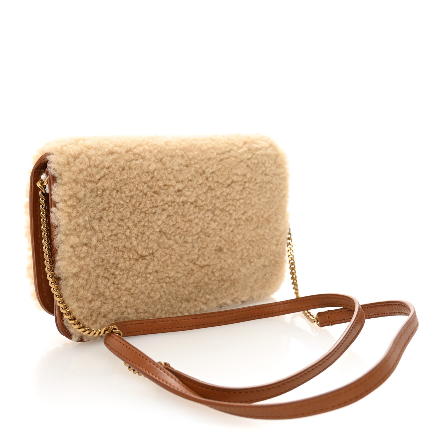 Shearling Monogram Phone Holder Crossbody Brown