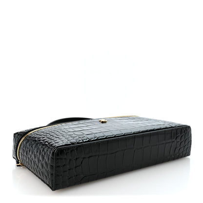Chanel Calfskin Crocodile Embossed Crococo Top Handle East West Vanity Case With Chain Black 4 of 11
