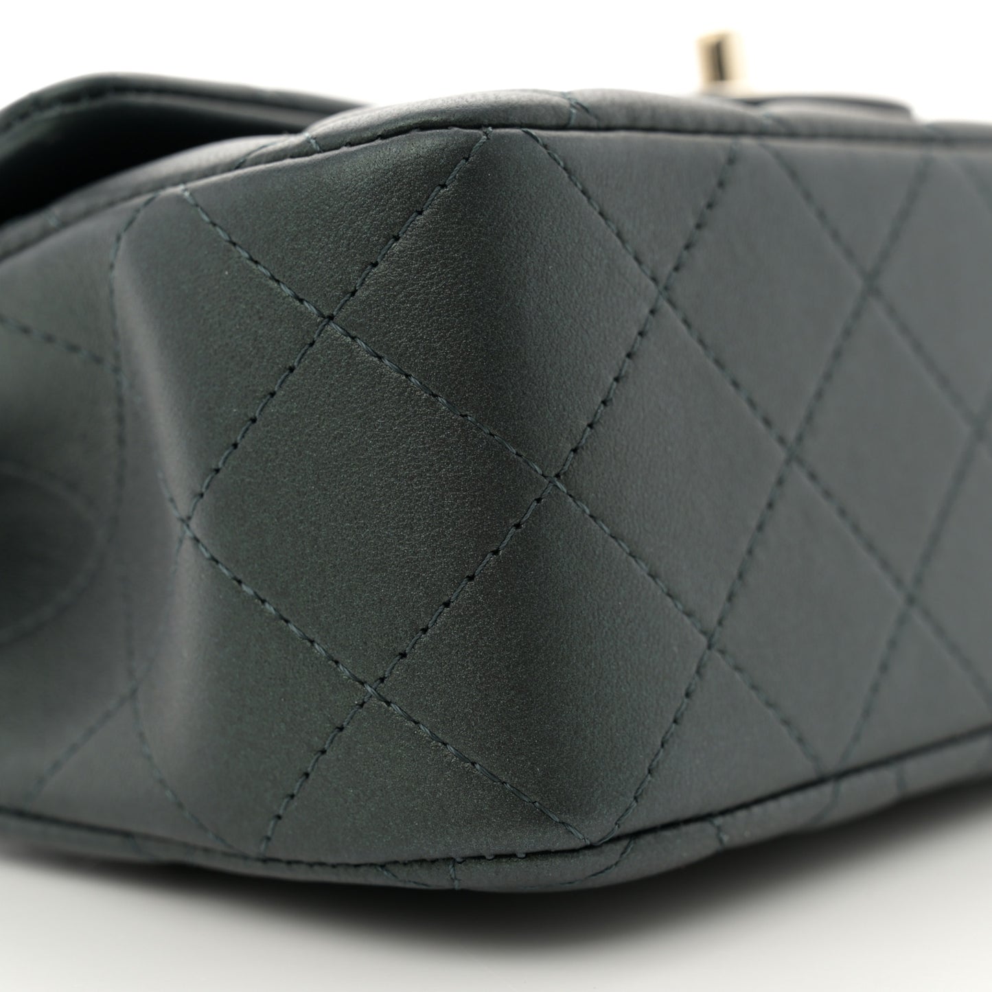 Iridescent Lambskin Quilted Mini Top Handle Rectangular Flap Dark Green
