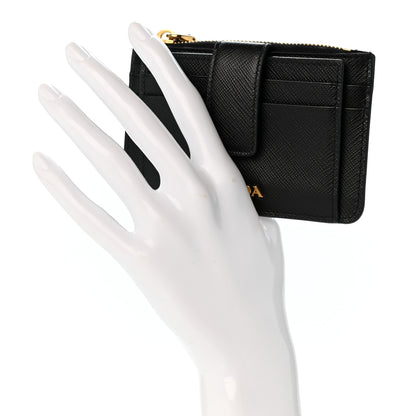 Prada Saffiano Metal Coin Case Card Holder Black 2 of 9